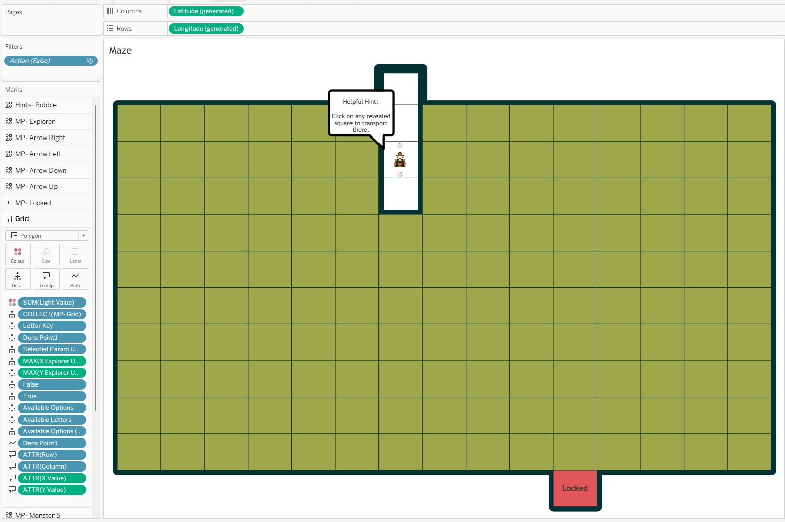 Escape the Maze  -  full dashboard view of the Tableau maze game