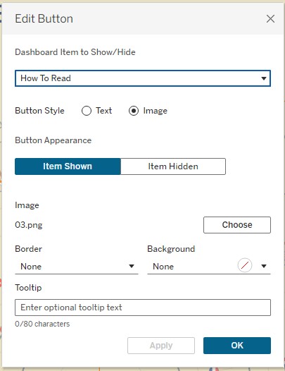 Customising the Show/Hide button appearance using icons
