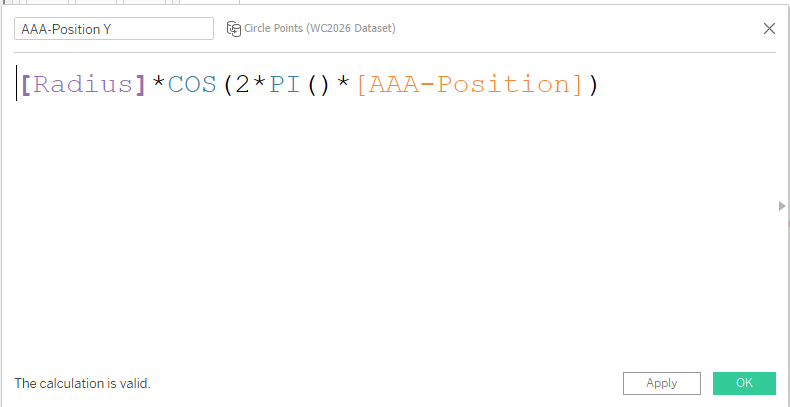 Calculated field for the Y position on the circle